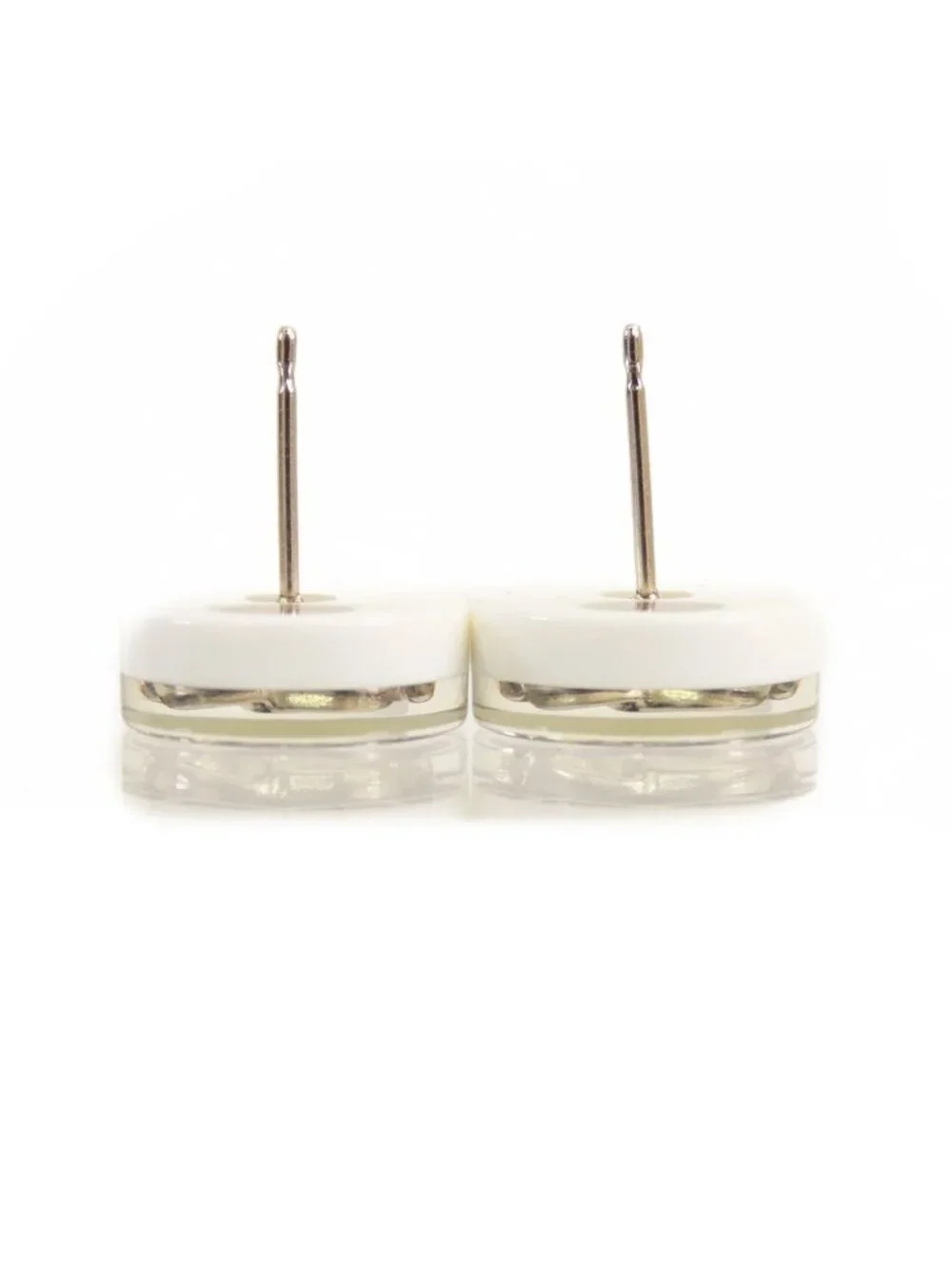 Chanel CC Logo Round Earrings White Black Plastic